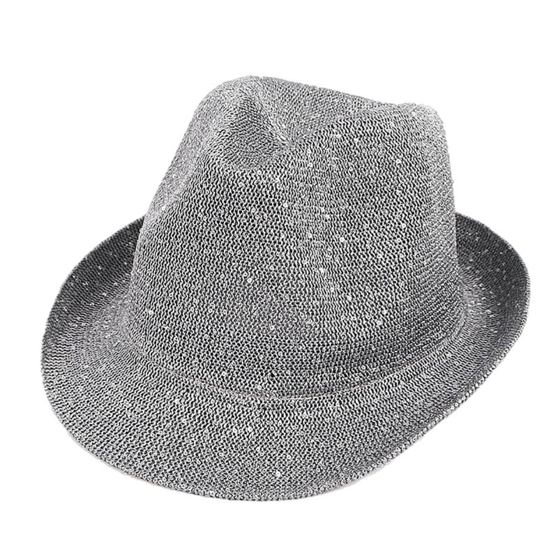 Paillettenbesetzter Fedora-Hut für Erwachsene, Derby-Hut für Damen und Teenager, lässiger Trilby-Hut für Nachtclubs mit hochgekrempelter Krempe graue
