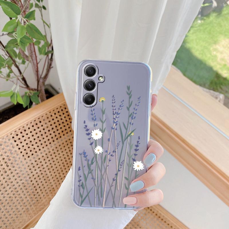 Blumen gemusterte weiche transparente Silikon-Telefonhülle für Samsung Galaxy A55 A54 A34 für Samsung S24 S23 Ultra-Kamera stoßfeste Schutzhülle Samsung Galaxy S23 Plus