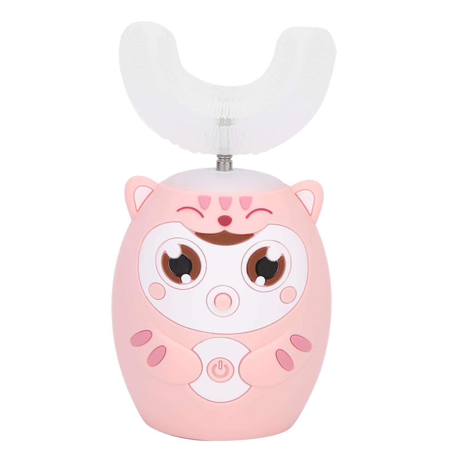 U-förmige automatische Zahnbürste Cartoon Ultraschall-Zahnbürste Mundreinigungsbürste für KinderPink rosa