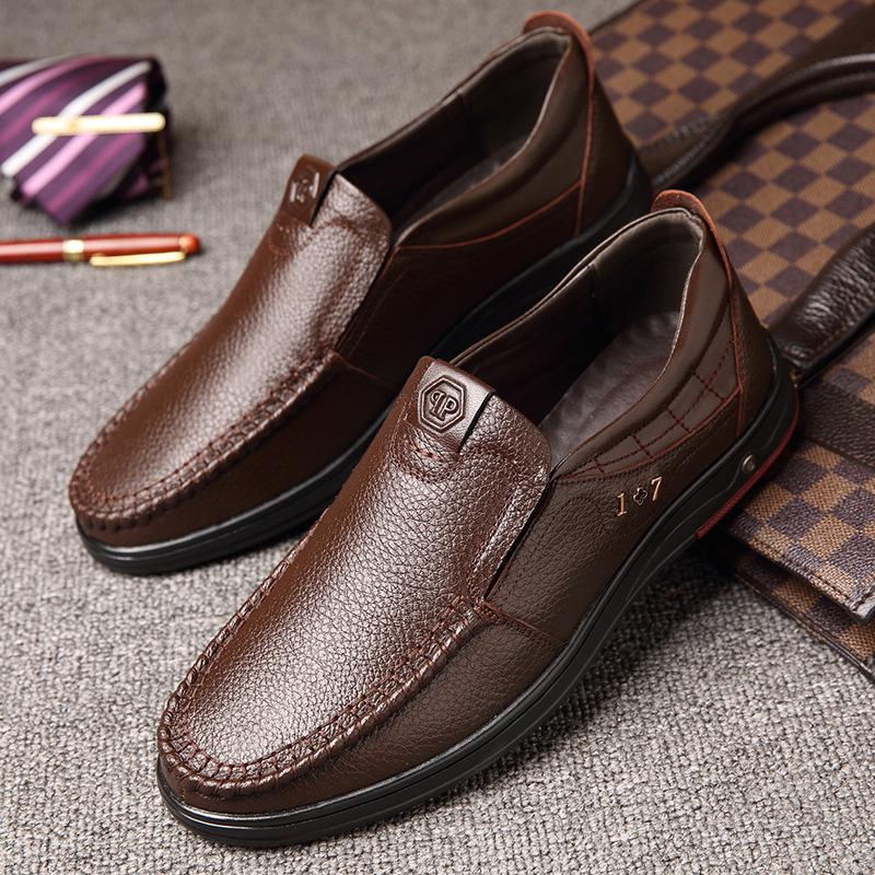 Lederschuhe Herren Sommerschuhe Männer Casual Slip Echtes Leder Weiche Schuhe Rindsleder Sommer Loafer Business 42 braun