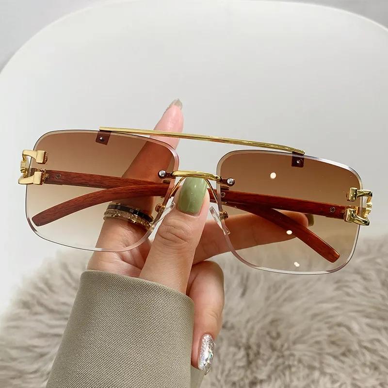 Reizende randlose quadratische Sonnenbrille Damen Herren Designer Marke Sonnenbrille Weiblich Männlich Lässig Metall Spiegel