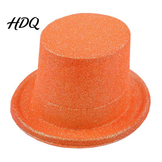 Modische Kostüm-Requisiten für Laufstege Glänzende Zylinder Glitzerhut Erwachsene Kinder Bunter Zaubererhut Viktorianisches Kostüm Weihnachten Leichter Fedora orange
