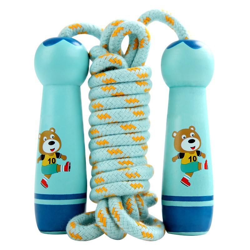 Kinder Sport Verstellbar Baumwollseil Seile Sport Fitness Niedlich Cartoon Springseil Naturholzgriff Abgerundetes Design white