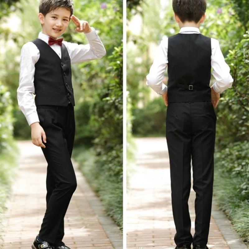 4 Farben Gentle Weste für Jungen, formeller Anzug + Krawatte für Hochzeit, Kinderbekleidung, Klavier-Kostüm-Anzüge 130 cm schwarz