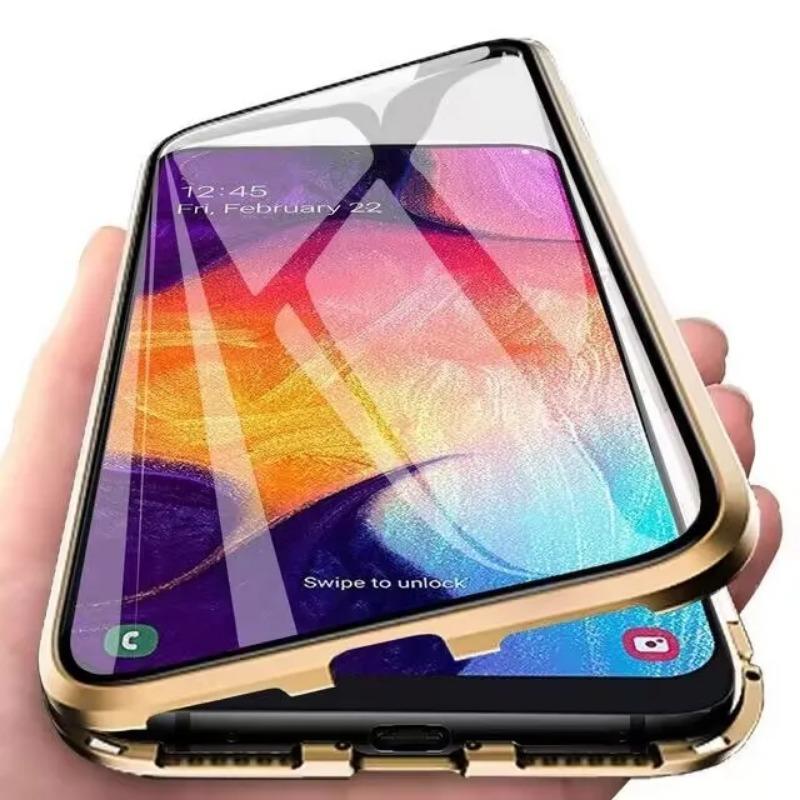 360 doppelseitige Glas-Metall-Magnethülle für Samsung Galaxy S22 S21 S23 S24 FE S25 Plus Ultra A16 A26 A25 A36 A35 A56 A55 5G Schutzhülle For Galaxy S21 gold
