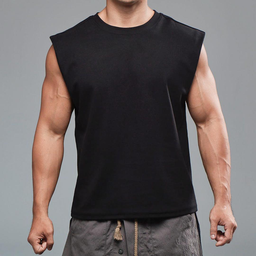 Sommer Herren Baumwolle Sprort T-Shirt Bodybuilding Slim Shirts Ärmellose Tank Tops Gym Workout Shirt Männer Sportwear Lose T Shirt Männer M schwarz