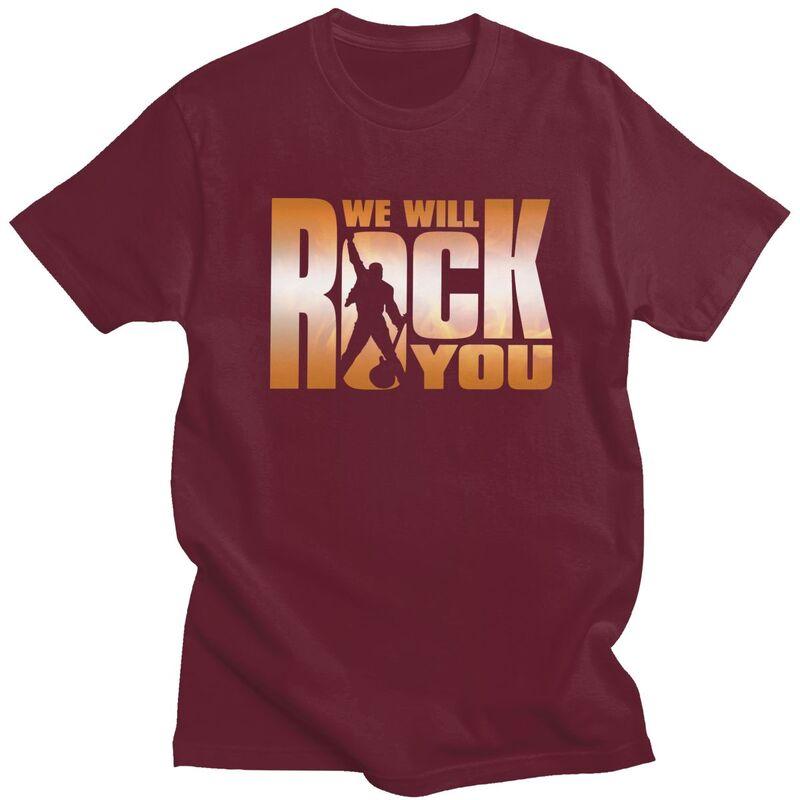 Individuelle We Will Rock You T-Shirts für Herren 100% Baumwolle T-Shirts Queen Rockband T-Shirts Kurzarm Mode T-Shirt Kleidung L brown