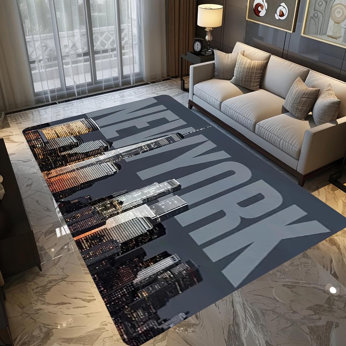 Nacht in New York City Flanell-bedruckte Fußmatten sind rutschfest Geeignet für Wohnzimmer Schlafzimmer Terrasse Garten Teppiche 160cm x 230cm