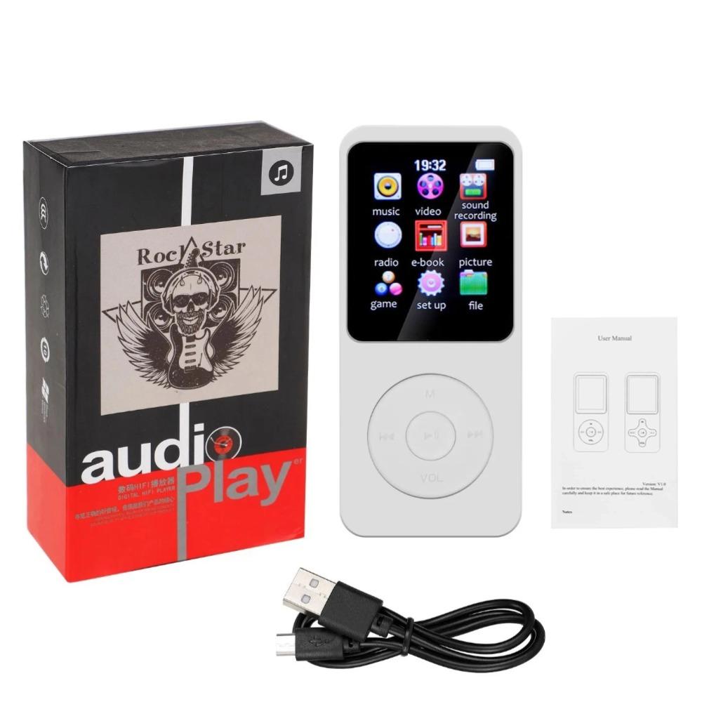 Mini-MP3-MP4-Player, FM-Radio, Bluetooth-kompatibel, 5.4-Stereo-Musik-Player, tragbarer Lautsprecher, unterstützt FM, TF-Karte, E-Book, Voice Recorder, eingebautes Mikrofon Without TF Card weiß