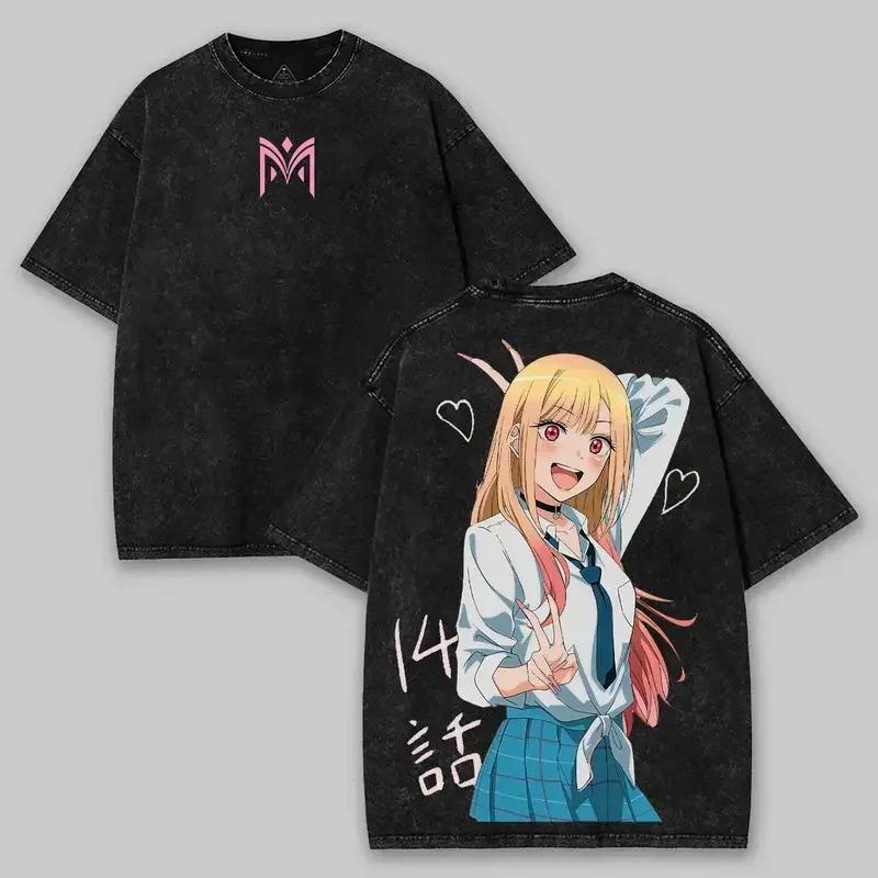 Mein Dress-Up Darling Marin Kitagawa Teufel Cosplay Vintage Säurewaschung Beidseitig Grafik Oversized Schwarzes T-Shirt | Anime Fan Streetwear Merch Tee XXXL gold