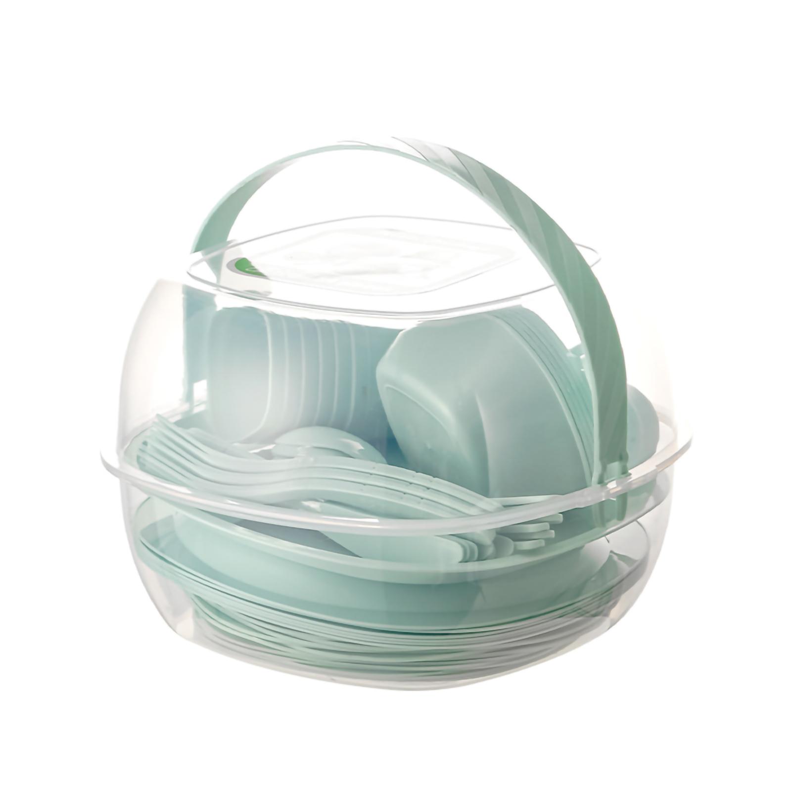 Kunststoff Geschirr Set Outdoor Tragbare Camping Besteck Set Picknick Geschirr mit Mangel Box Mint