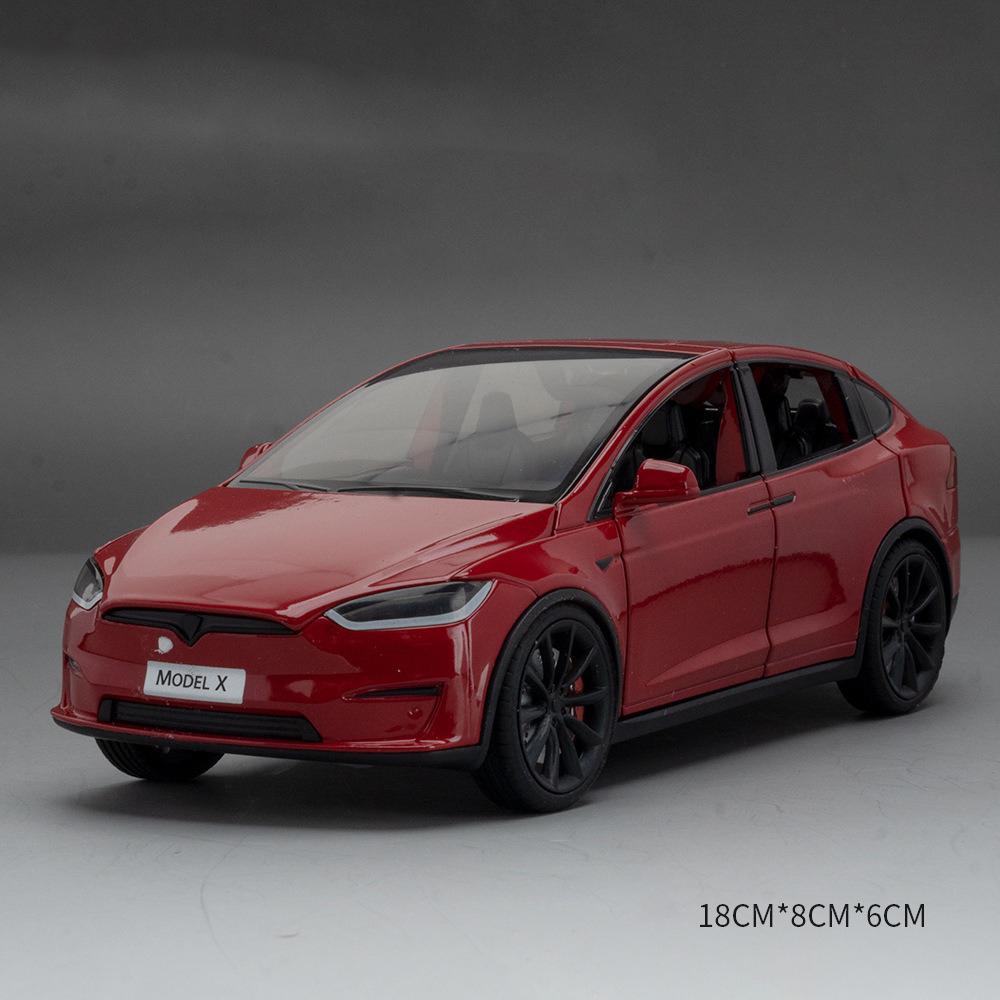 Tesla Model X, Legierungsautomodell im Maßstab 1/24, Druckguss-Spielzeugfahrzeuge, Automodell X, Flügeltüren, zurückziehbares Legierungsauto mit Lichtern und Musik, Geschenke für Kinder 1/24-Size:18*8*6cm rot