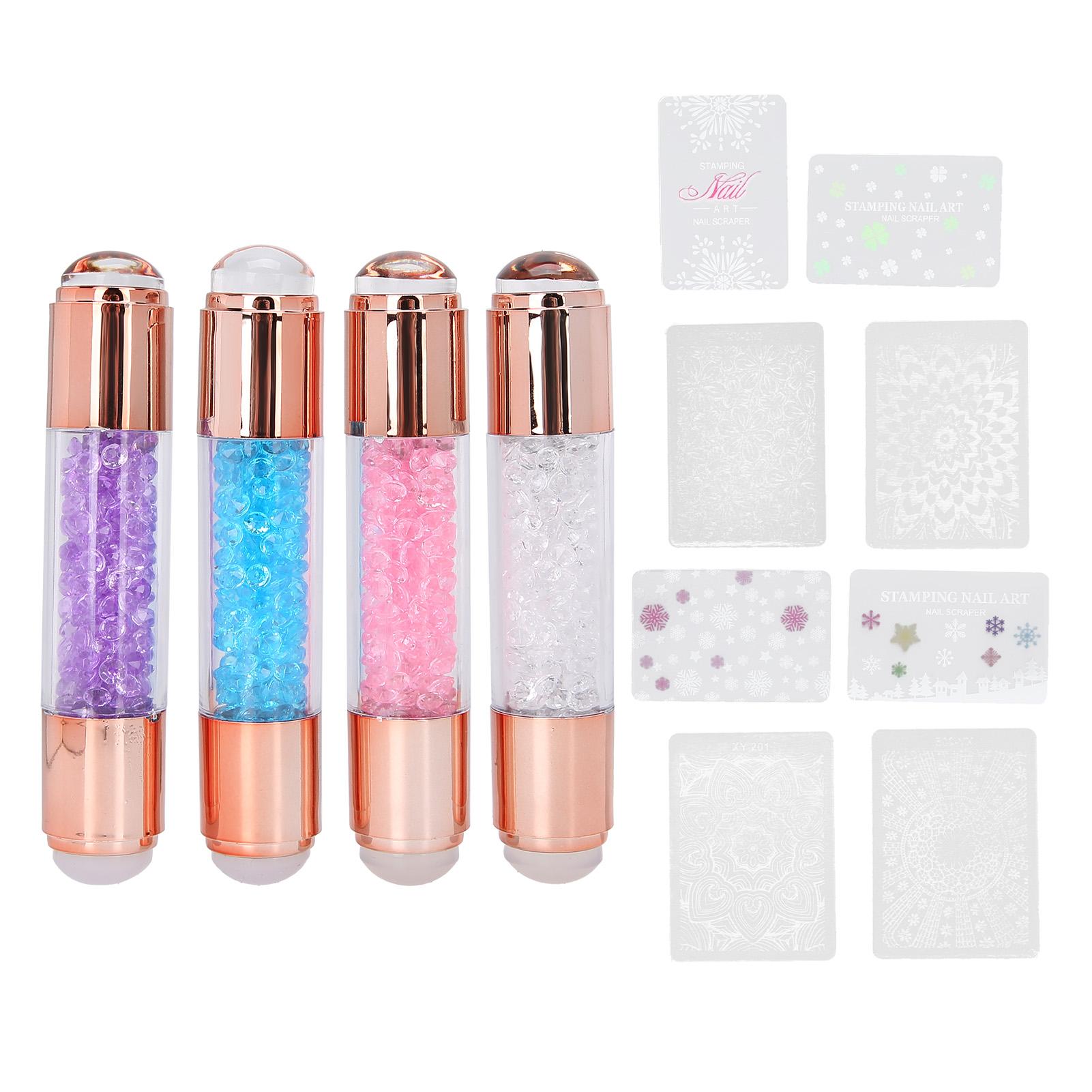 4 Sets Maniküre Kunst Stempel Silikon Stempel Stifte Doppelseitig WNagel Stempelplatte für Zuhause Nagelstudio