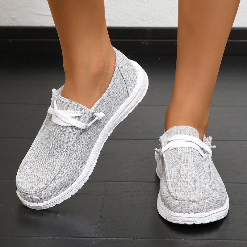 Schnür-Loafer-Schuhe für Damen, lässige, leichte Slip-On-Schuhe aus Segeltuch, Outdoor-Schuhe für Damen 38 licht grau