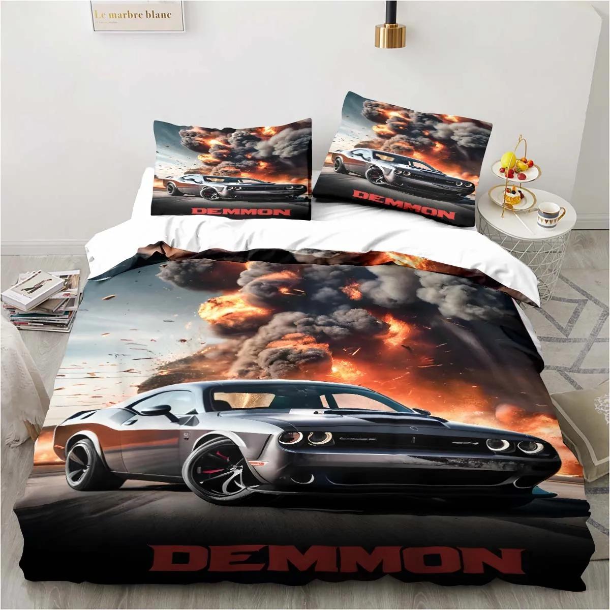 Retro Dodge Srt Hellcat Racing Bettdecke Bettwäsche-Sets Queen-Size Bettwäsche-Set Bettbezug Jungenzimmer Kissenbezug Tagesdecke AU Single(140*210cm)3pcs