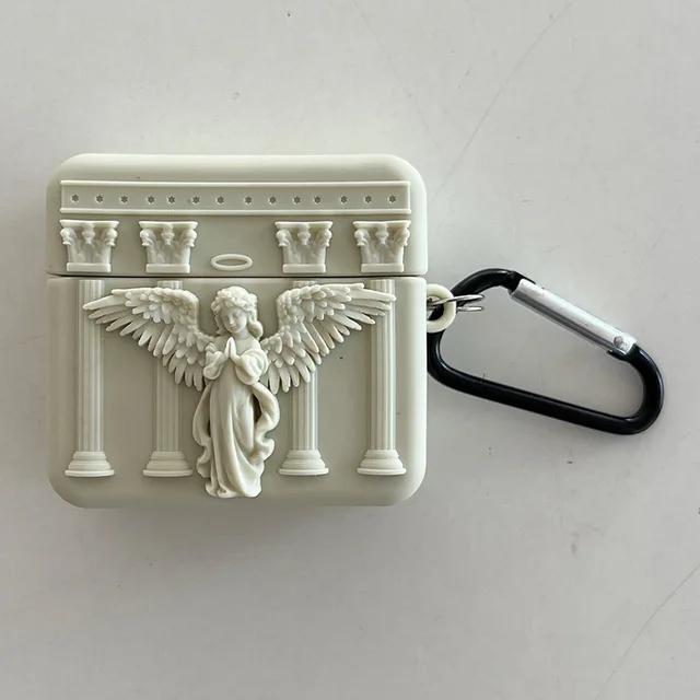 3D-Silikonhülle mit betenden Engeln für Airpods Pro 2, Silikon-Kopfhörerabdeckung mit europäischen mythologischen Geschichten für Airpods 1 2 3 2021 airpods pro 2 weiß