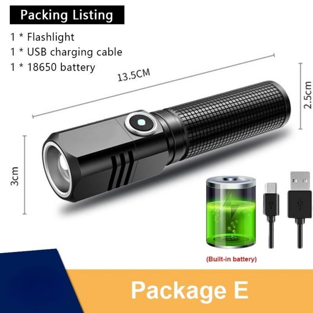 6800 Lumen Mini Leistungsstarke LED-Taschenlampe XHP50 Eingebauter Akku 3 Modi USB wiederaufladbares Blitzlicht EDC-Taschenlampe Lampe Taschenlampen long set