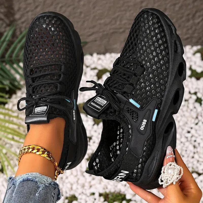 Damen Atmungsaktive Mesh-Sneaker - Leichte Lässige Laufschuhe mit Gepolsterter Luftsohle Damen-Sneaker, Bequemes Schuhwerk 36 schwarz