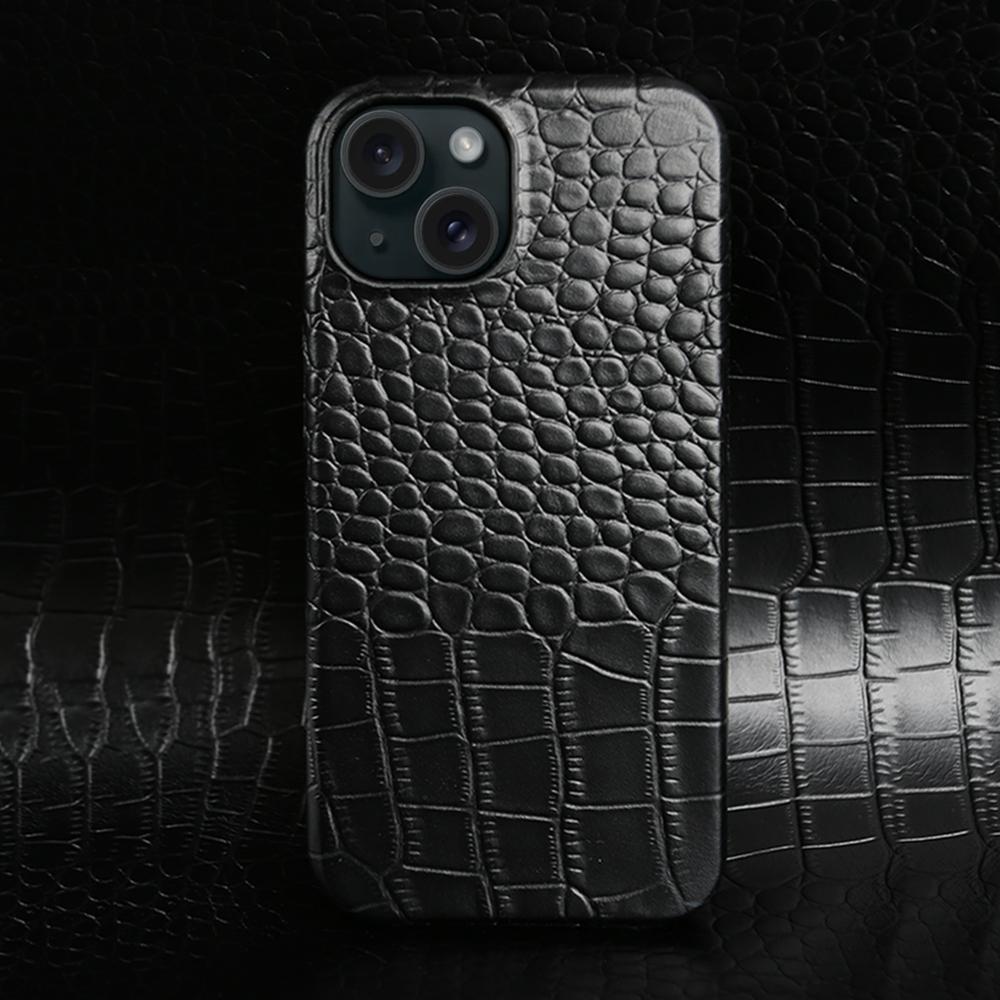 Echte Leder Handyhüllen Für iPhone 17 16 15 Pro Max 11 12 13 14 XR XS Max Capa Luxus Krokodilmuster Business Abdeckung Coque IP 16 Plus schwarz
