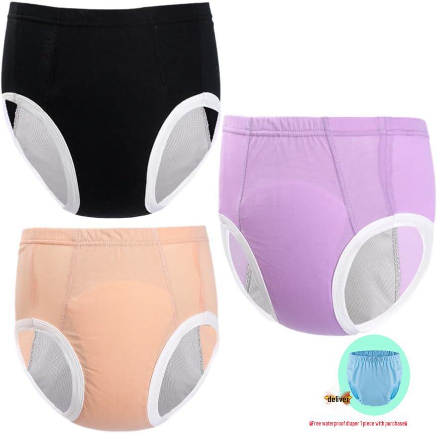 Waschbare, auslaufsichere Windeln für Erwachsene aus reiner Baumwolle - 3 kaufen, 1 gratis bekommen! S (Waist 1.5-2.1 feet, 30-40kg) schwarz/violett