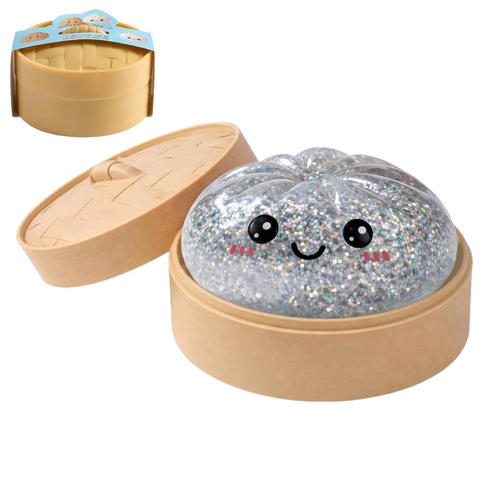 Weiches Riesenteigtaschen-Squishy-Brötchen-Spielzeug: Transparenter Glitzer Quetschball, ASMR Stressabbau Ball Langsame Rückfederung, Sensorische Fidget Spielzeuge silber