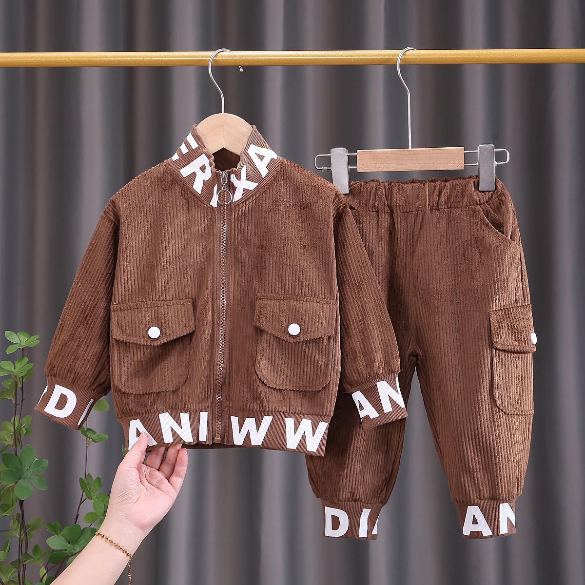 Frühling Herbst Baby Jungen Kleidung Anzug Kinder Mode Jacke Hosen Zwei Pcs Sets Kleinkind Casual Kostüm Infant Kinder Trainingsanzüge 110cm braun