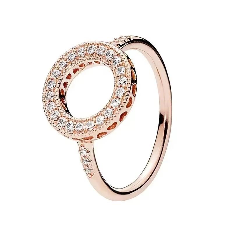 925 Sterling Silber Klassischer schillernder Ring mit Krone und runden Herzen, exquisiter leichter Luxus-Charm-Ring für Damen, Schmuckgeschenk 8&cubic zirconia rose gold