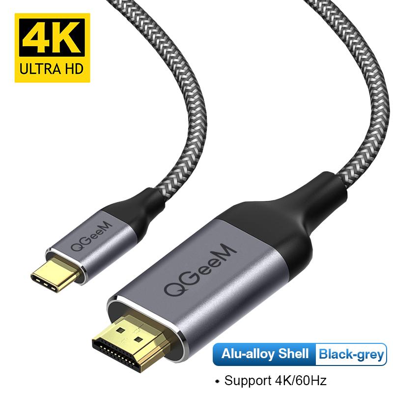 QGeeM USB C auf HDMI Kabel 4K Typ C HDMI Thunderbolt3 Konverter für MacBook Huawei Mate 30 USB-C HDMI Adapter USB Typ C auf HDMI 1.2M grau