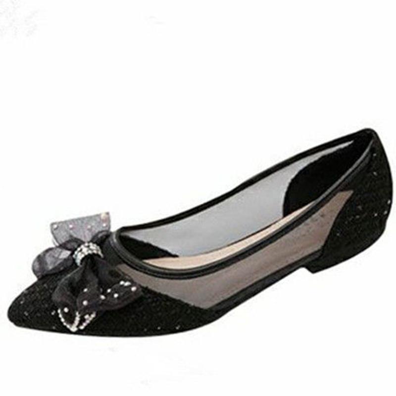Schuhe Damen Ballerinas Frühling Herbst Schleife Weiche Damen Flache Schuhe Flach Lässig Ausgehöhlt Damen Schuhe Slipper 40 schwarz