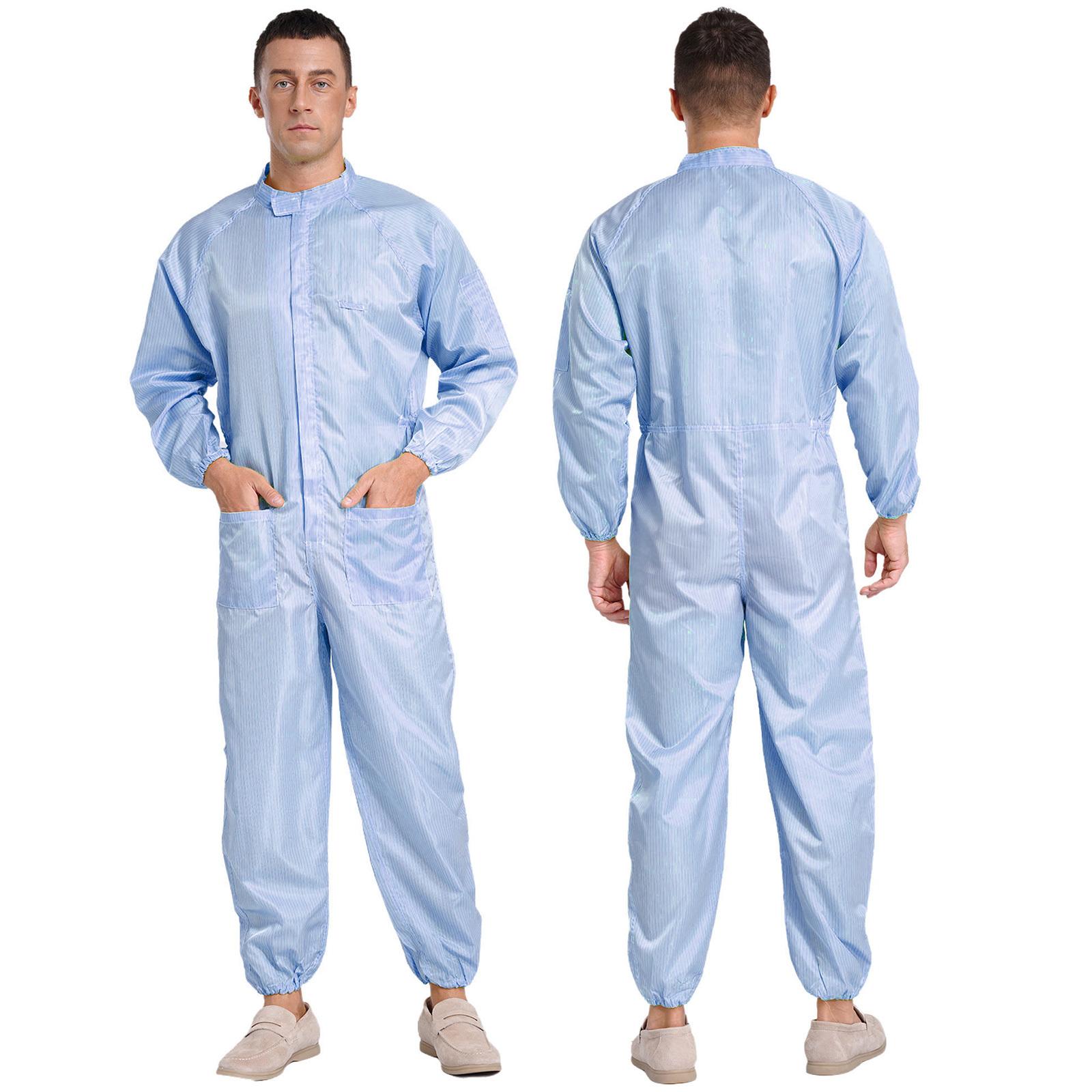 Herren Erwachsene Antistatischer Staubdichter Overall M-5XL - Stehkragen Frontreißverschluss Ganzkörper-Overall Einteilige Arbeitsuniform für Werkstattarbeiter XL blau