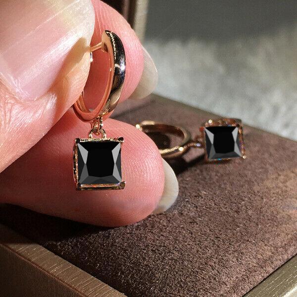 Rose Gold Silber Farbe Luxus Princess Cut Weiß Blau Rot Grün Stein Tropfen Ohrstecker Damen Hochzeit Schmuck Geschenke schwarz/rose gold