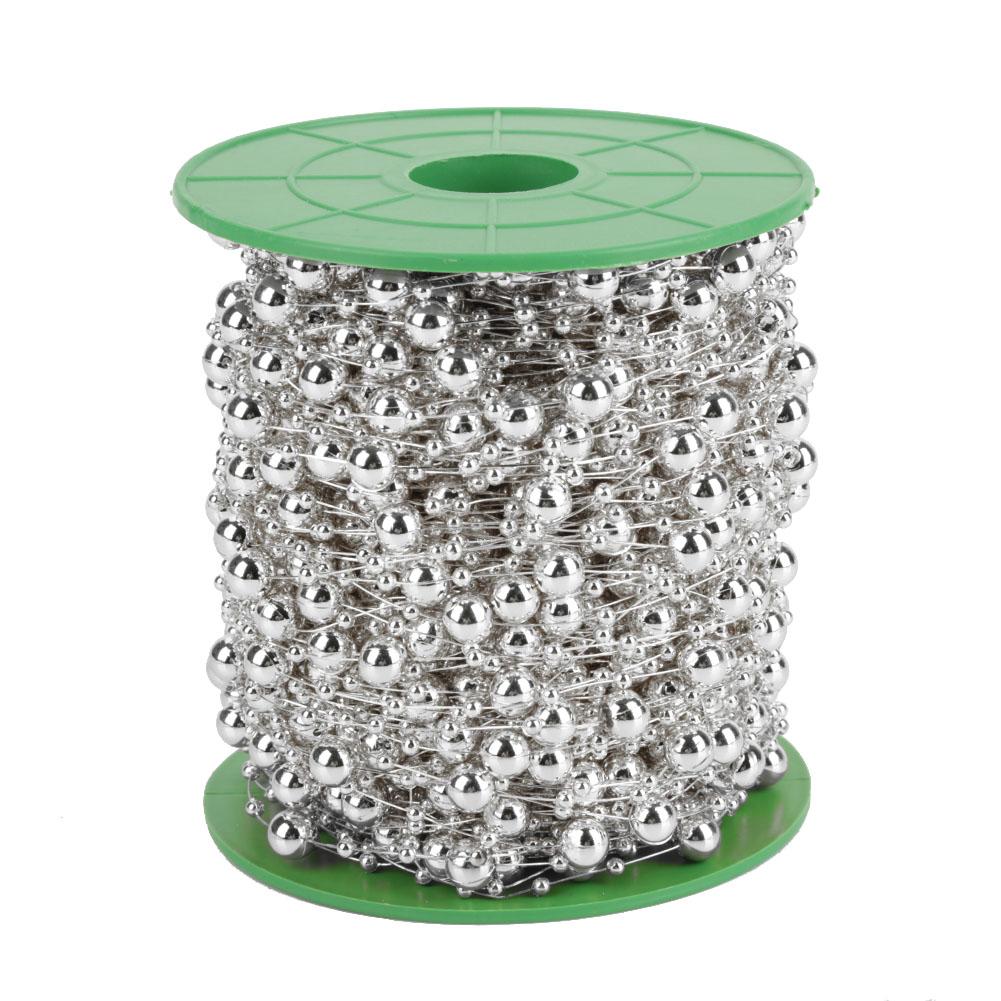 60m Rolle Galvanisierte Perlen Draht Perlen Girlande Schnur DIY Hochzeitsdekoration 3mm+8mm(Splitter) silber