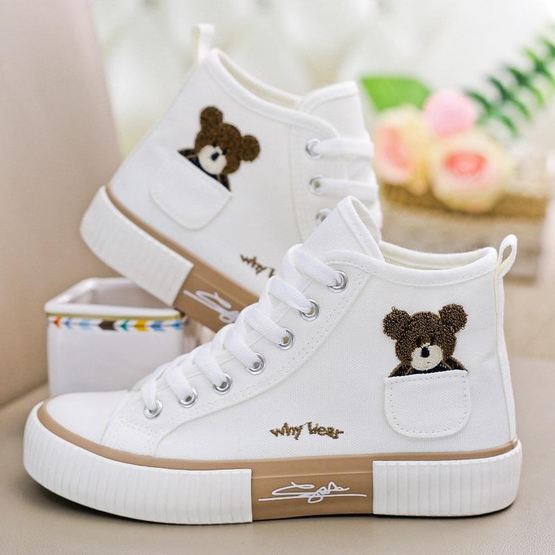 Pocket Bear High Top Schuhe Damen Ins Canvas Schuhe Board Schuhe Plus Size Damen Schuhe 40 weiß