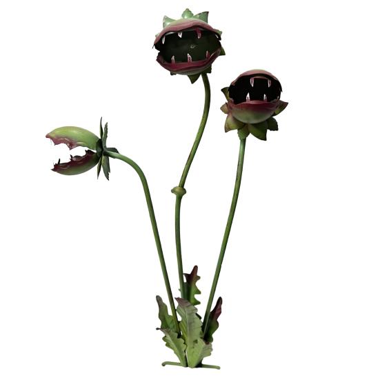 Skurriler Metall-Fleischfressende-Pflanzen-Gartenstecker 25 Zoll Große Venusfliegenfalle Pflanzen-Skulptur Dekorative Außen-Gartenkunst für Rasen Garten Terrasse Dekoration 1 Set