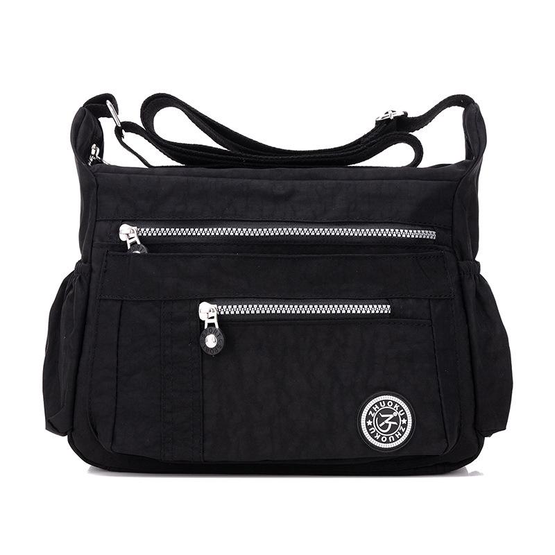 Damen Einfarbig Wasserabweisend Nylon Reise Schultertasche Umhängetaschen 34*15*25CM schwarz