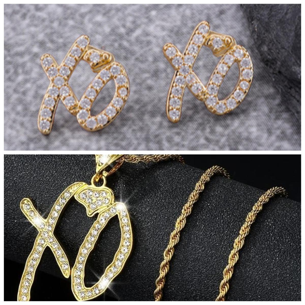 Hochwertige Hip Hop XO Buchstaben Anhänger Halskette für Damen Herren, Modische Kreative Zirkonia Übertriebene Hip Hop Rock Geschenk Schmuck set