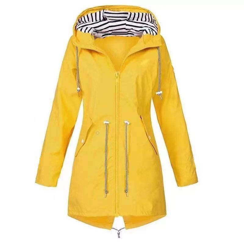 Damen Regenjacke, langärmelig, wasserdicht, Regenmantel, Wandern, Laufen, Mantel, modische Jacken M gelb