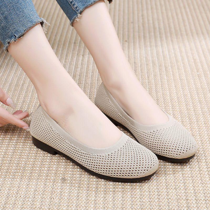 Stoffschuhe Damen Atmungsaktive leichte Schuhe mit weicher Sohle Damen Flache Damen Stoffschuhe Schuhe mittleren Alters und ältere Menschen 41 beige