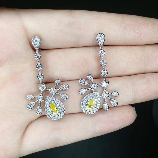 Perle Ohrringe Weibliche Wald Serie Geometrische Diamant Einstellung Wasser Tropfen Blatt Ohrringe Mode Persönlichkeit Ohrringe Schmuck gelb