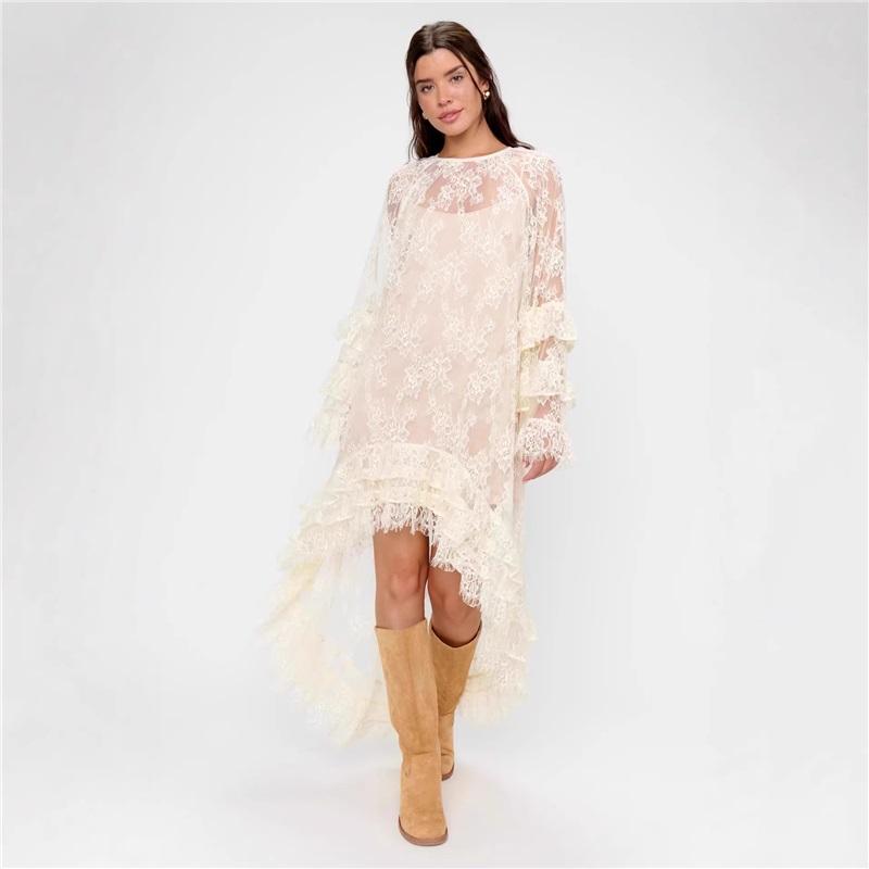 Mode Sommerkleider Sommer Neu Spitze Spleißung Ausgeschnitten Midi-Kleid Lässig Kurzarmkleider Damen Vestido S weiß