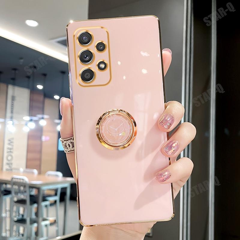 Luxus-Plating-Ringhalter-Telefonhülle für Samsung Galaxy A72 A52 A32 4g 5g A12 A51 A71 A31 M31 M51 A21s Stand-Silikonabdeckung A32 5G