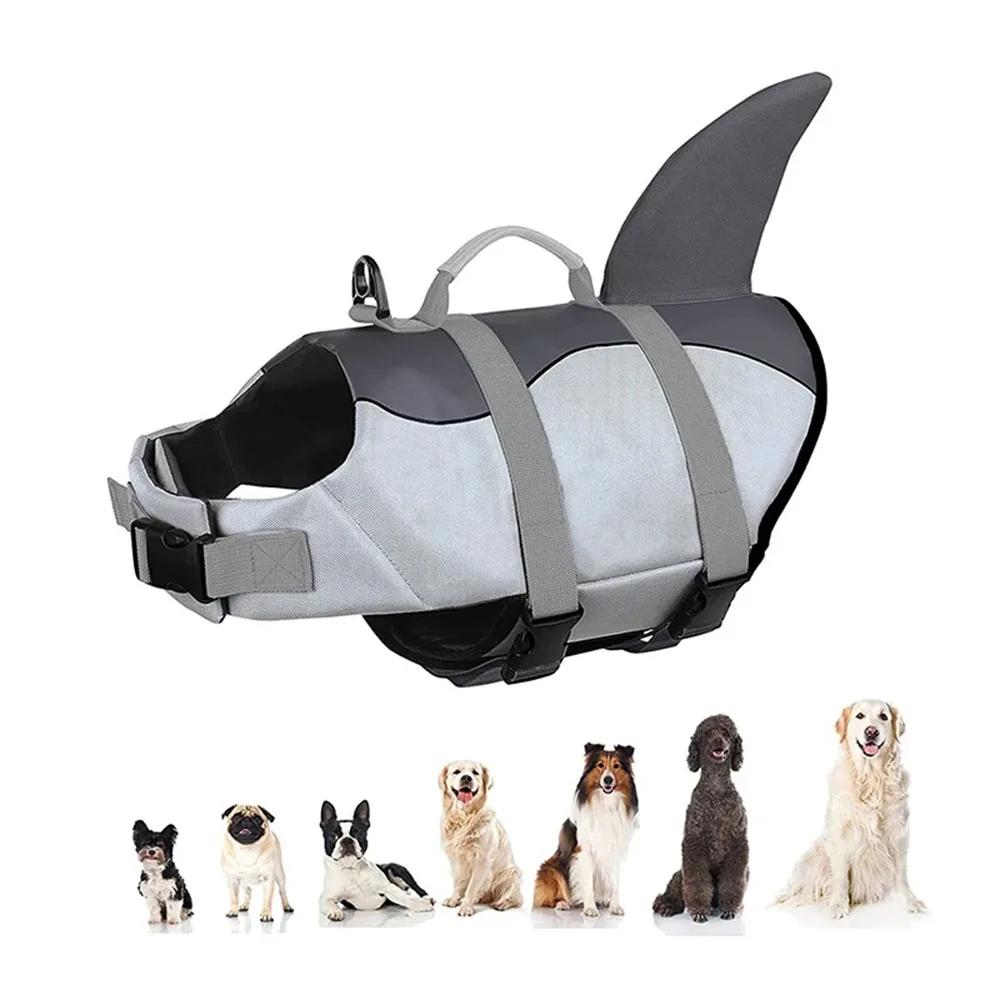 Hunde-Schwimmweste Haifisch-Hundeschwimmweste mit Rettungsgriff Ripstop Haustier-Schwimmweste Ideal für Schwimmsicherheit Hundeschwimmweste Welpen-Badeanzug Hohe Qualität L