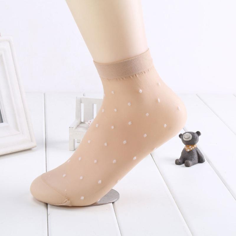10 Paar Damen Atmungsaktive Socken Sexy Schwarze Haut Punktmuster Socken für Mädchen Mode Sommer Kühle Hohe Stretchspitze Kurze Socken