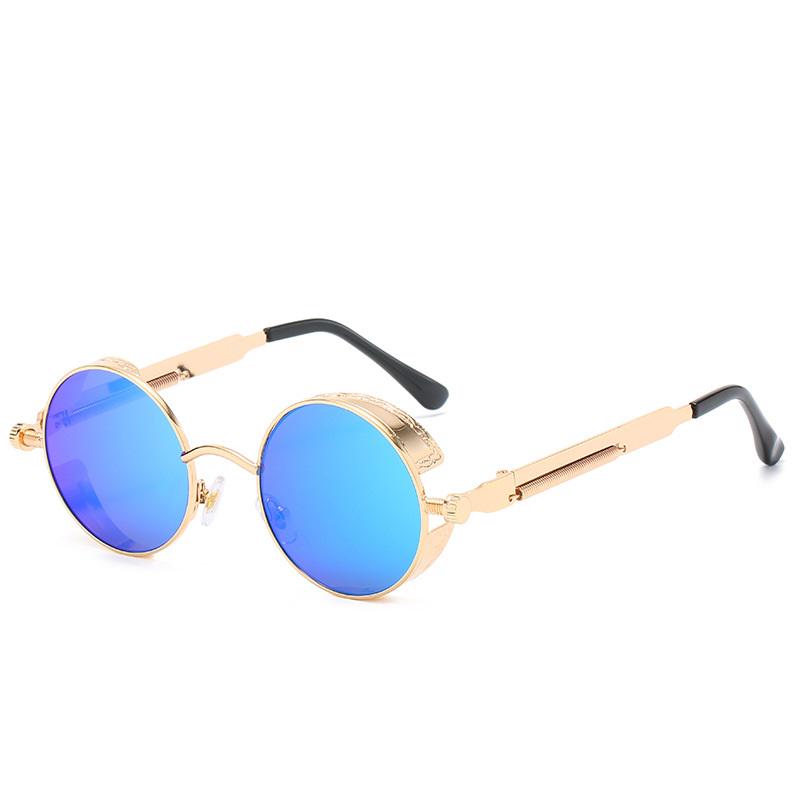 Punk Steam Sonnenbrille für Männer Vintage Brille Unisex klassische runde Rahmen Brille gold/blau