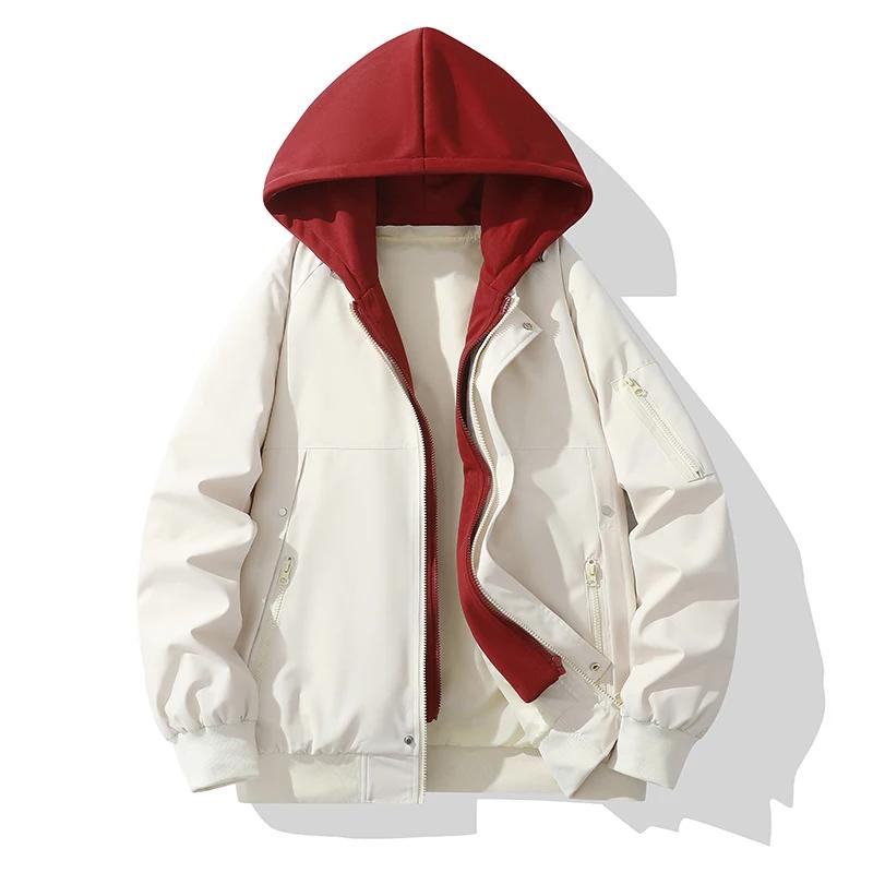 2026 Frühling Herbst Herren Schwarze Kapuzenjacken Herren Freizeit Patchwork Mäntel Mann High Street Hoodies Jacke Unisex Outdoor Jacken XXL beige