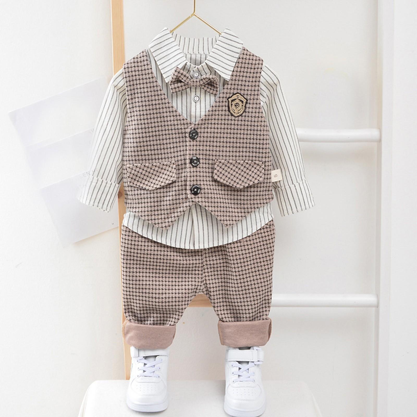 Modischer Anzug für Jungen, dreiteiliges Set für abgehende Babys und Kinderkleidung 80 khaki