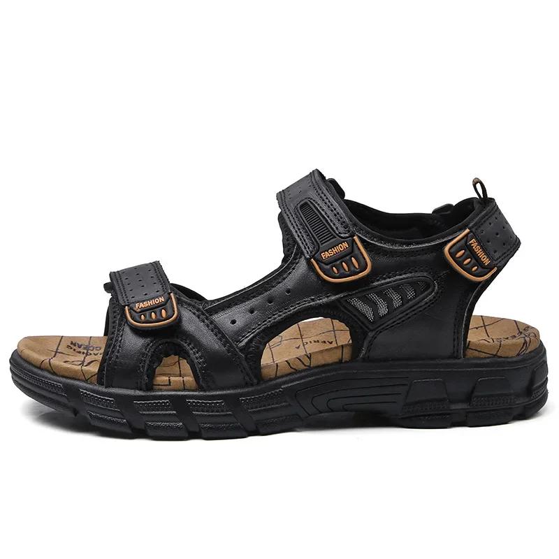 Echtes Leder Herrensandalen Freizeit Herrenschuhe Hochwertige weiche Freizeitsandalen für Männer Strand Wanderschuhe Herrenschuhe 2024 43 schwarz