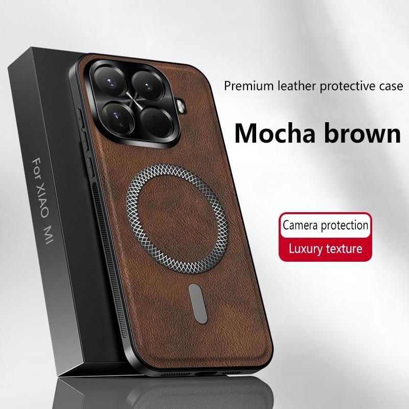 Hülle für Xiaomi 15T Pro PU Leder Kabelloses Laden Magnetisch Stoßfest Hülle für Xiaomi 15T 15TPro 14T Pro Handy Schutzhülle Xiaomi 15T braun