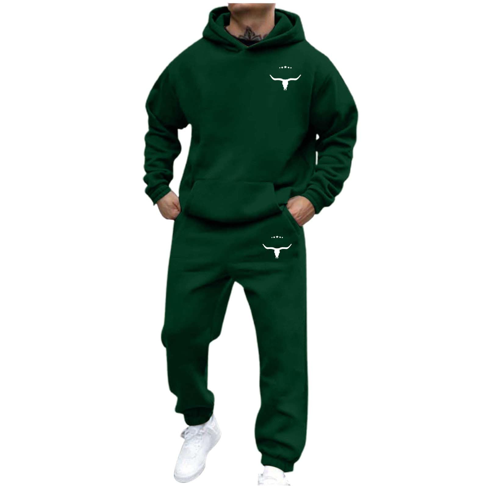 Herren Casual und personalisiert bedrucktes Langarm-Kapuzensweatshirt, Herren Sport-Sweatshirt und Sweatpants zweiteiliges Set XL grün