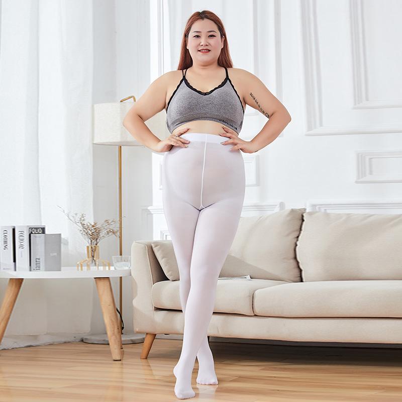 130KG Übergröße Damen Weiße Strumpfhose 12 Hohe Taille Warme Strumpfhose Frühling Herbst Dehnbar Schlank Samt Strumpfhose für Große Größen 3XL-4XL(75-150kg)